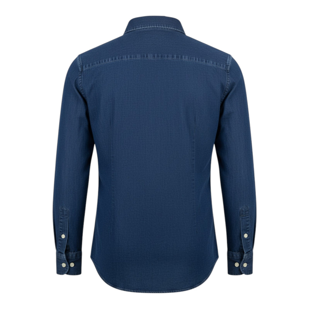 Camisa Denim Manga Comprida Custom Tailor Fit Linho Algodão Azul