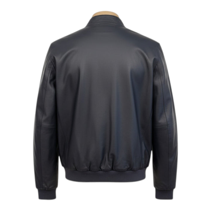 Blusão em Pele Verdadeira Reversível Nylon Azul Marinho-Militar