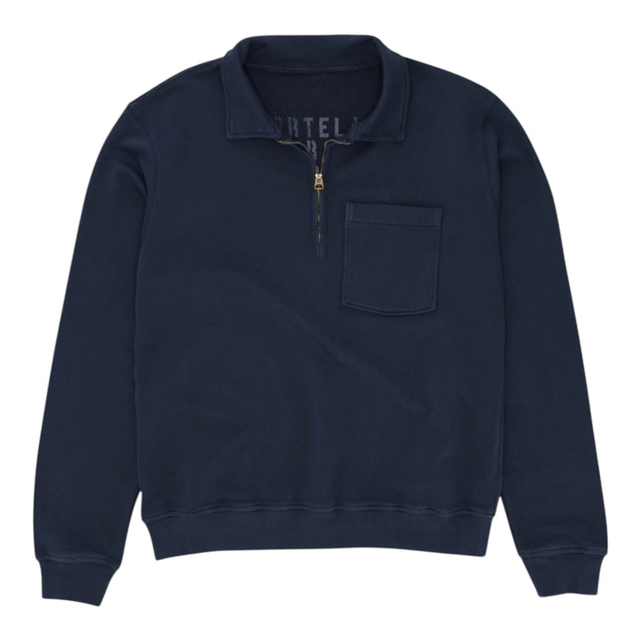 Yale Sweatshirt em Jersey Cardado com Gola e Zip Navy