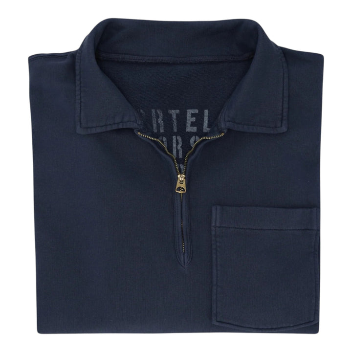 Yale Sweatshirt em Jersey Cardado com Gola e Zip Navy