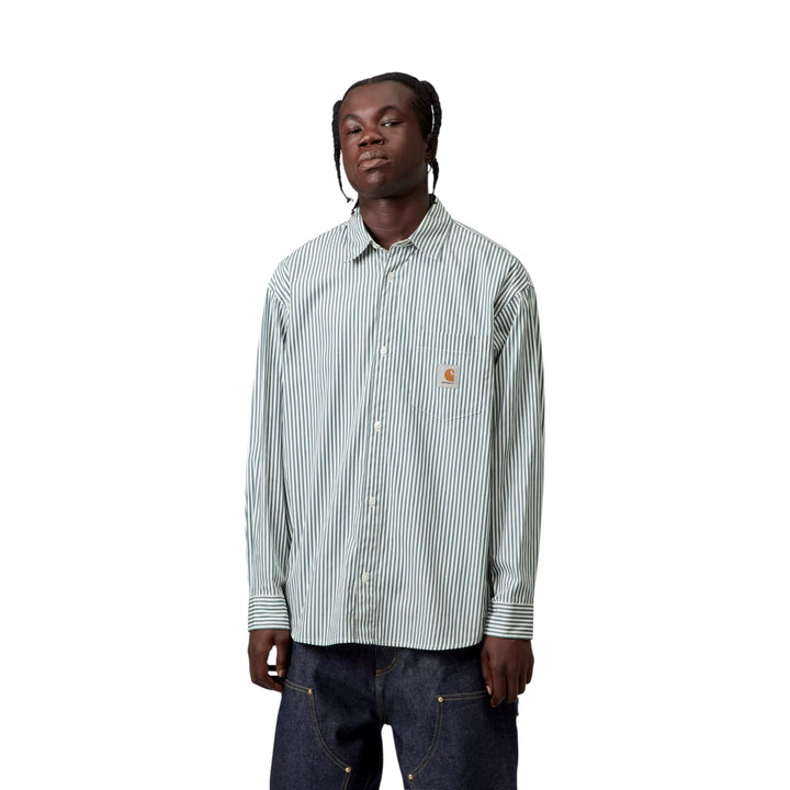 Camisa L/S Daldry Shirt Daldry Stripe, Office Azul/Branco