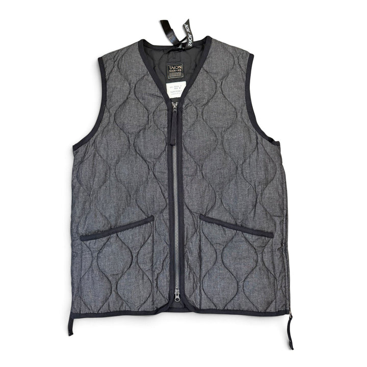 Taion UNISEX MILITARY ZIP V NECK DOWN VEST (Hard Shell) BLACK DENIM Nero - foto 1