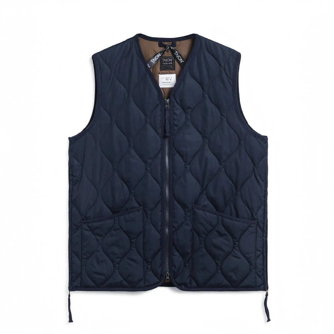 Taion UNISEX MILITARY ZIP V NECK DOWN VEST (Hard Shell) D.NAVY Blu - foto 1