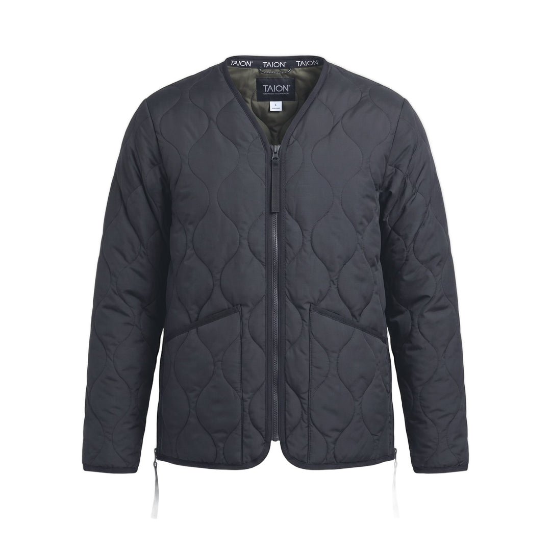 Giacca imbottita trapuntata Military V-Neck nera Taion, vista frontale