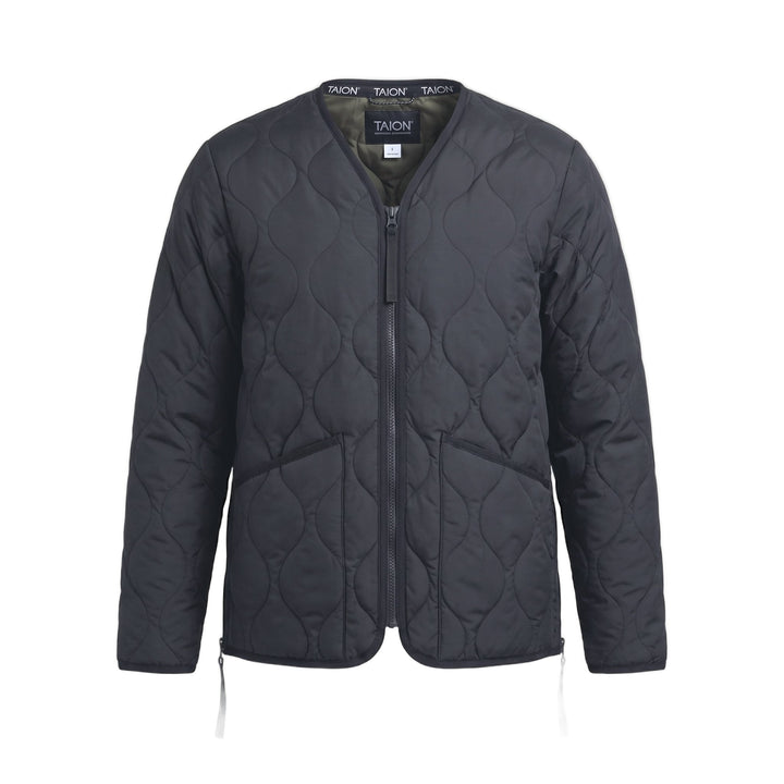 Giacca imbottita trapuntata Military V-Neck nera Taion, vista frontale