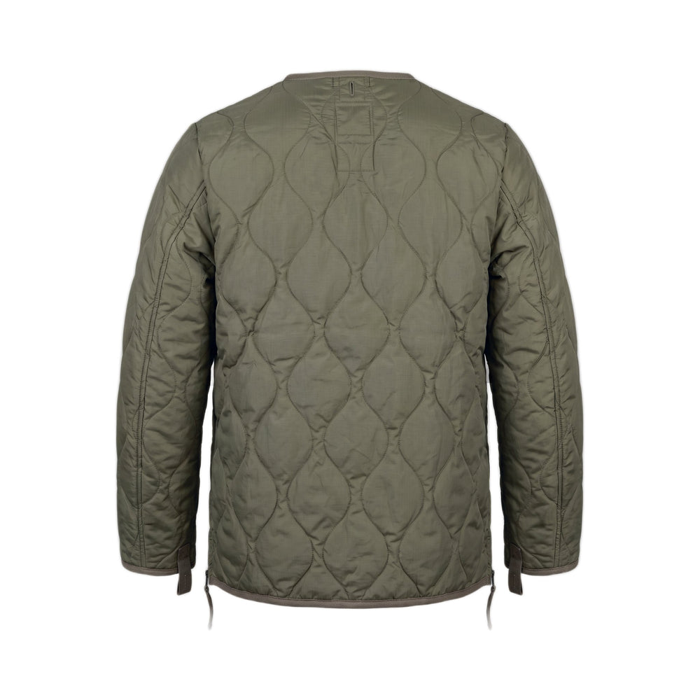 Military Zip V Neck Down Jacket in nylon verde oliva Taion, vista posteriore