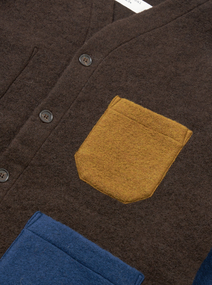 Universal Works Cardigan Wool Fleece Brown/Indigo Marrone - foto 6